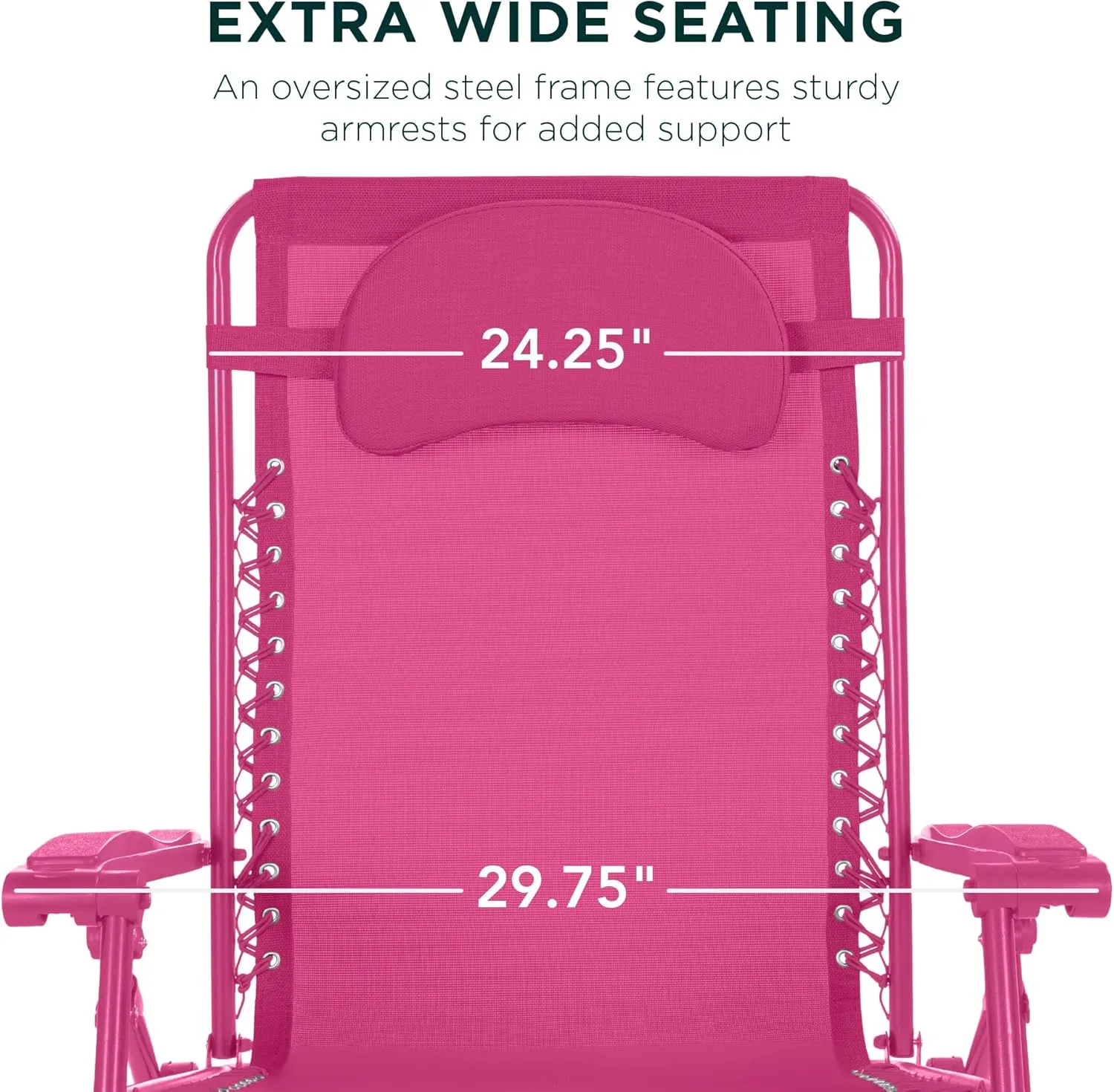 Best Choice Products Oversized Zero Gravity Chair, Folding Outdoor Patio Lounge Recliner w/Cup Holder Accessory Tray, Pillow - Hot Pink