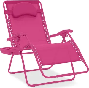 Best Choice Products Oversized Zero Gravity Chair, Folding Outdoor Patio Lounge Recliner w/Cup Holder Accessory Tray, Pillow - Hot Pink