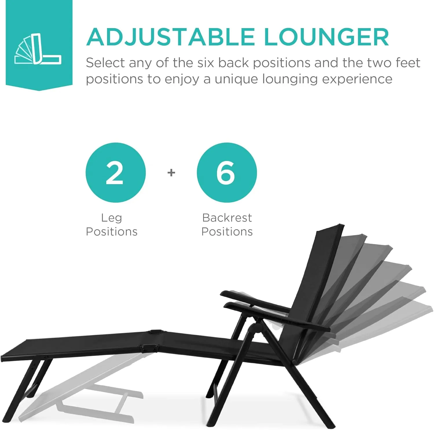 Best Choice Products Set of 2 Outdoor Patio Chaise Lounge Chair Adjustable Reclining Folding Pool Lounger for Poolside, Deck, Backyard w/Steel Frame, 250lb Weight Capacity - Black
