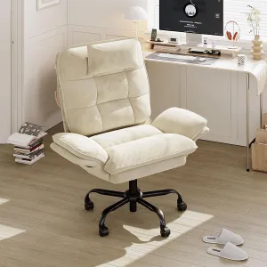 Bestier Velvet Executive Office Chair, Ergonomic Chair with Flip-up Arms, 135° Reclining Office Chair with Side Pockets & Headrest, Big Swivel Computer Chair for Home Office - Beige