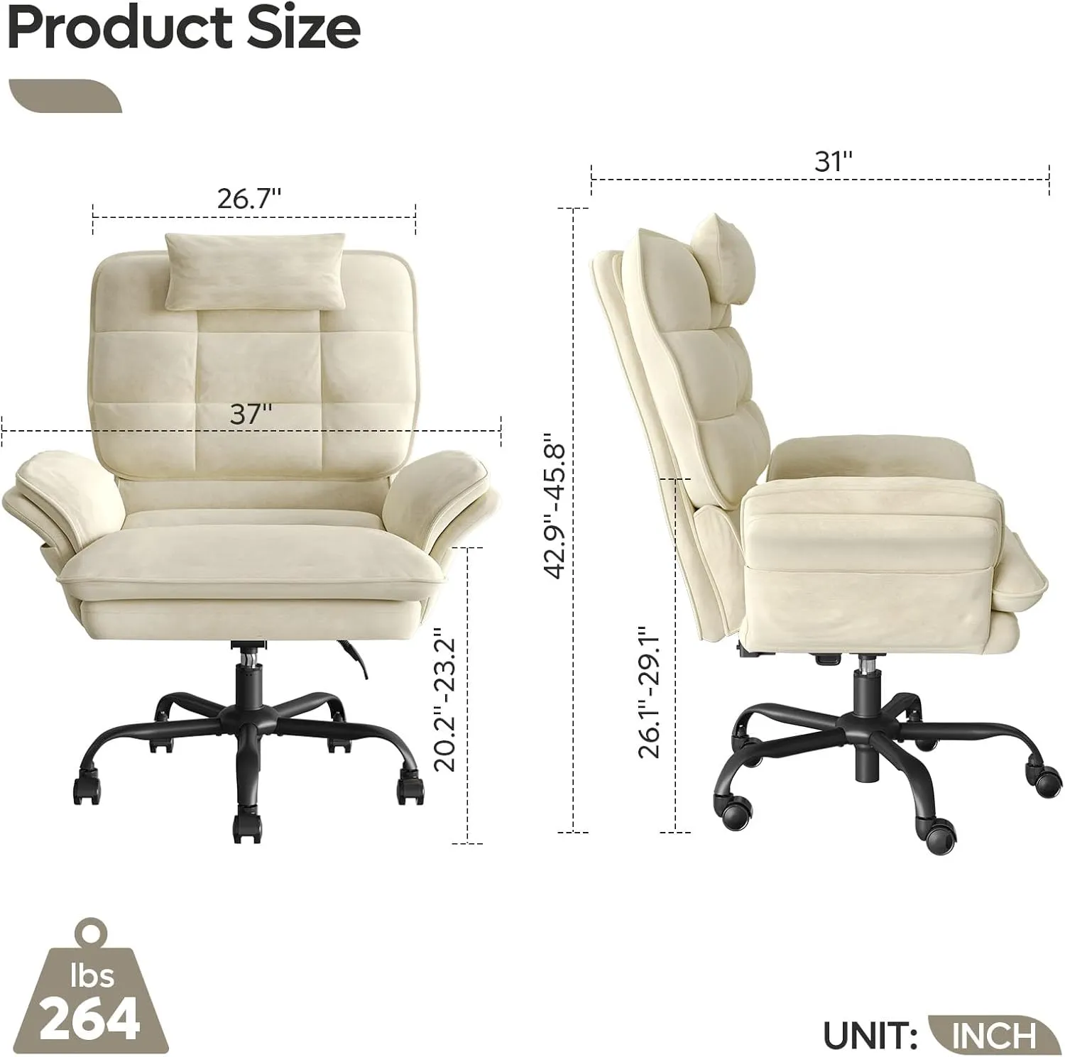 Bestier Velvet Executive Office Chair, Ergonomic Chair with Flip-up Arms, 135° Reclining Office Chair with Side Pockets & Headrest, Big Swivel Computer Chair for Home Office - Beige