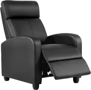BestMassage Recliner Chair for Living Room Modern Wingback Sofa Home Theater Seating Push Back Reclining Chair with Lumbar Support (Without Massage, Leather Black)