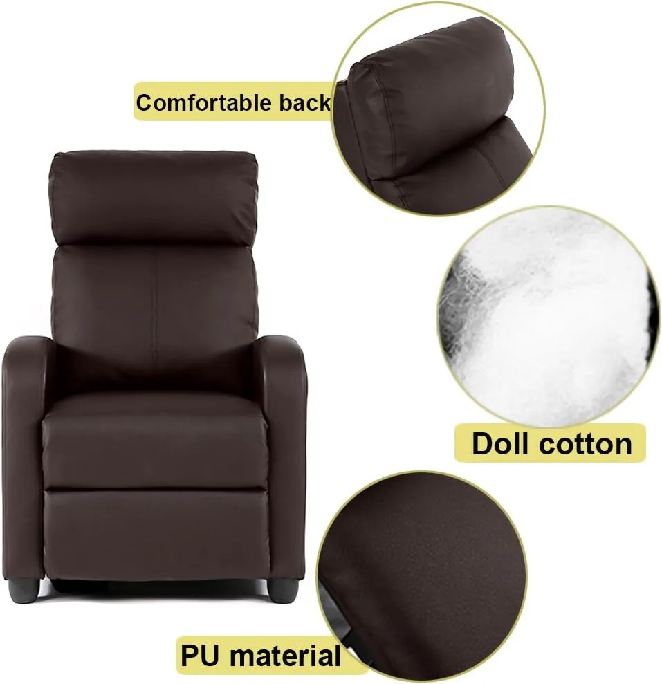 BestMassage Recliner Chair for Living Room Modern Wingback Sofa Home Theater Seating Push Back Reclining Chair with Lumbar Support (Without Massage, PU Brown)