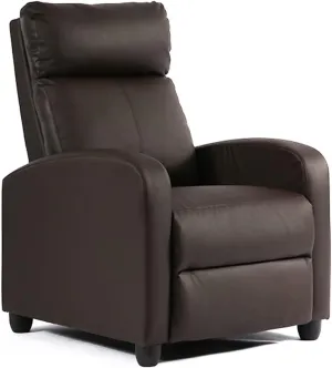 BestMassage Recliner Chair for Living Room Modern Wingback Sofa Home Theater Seating Push Back Reclining Chair with Lumbar Support (Without Massage, PU Brown)