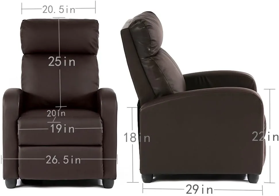 BestMassage Recliner Chair for Living Room Modern Wingback Sofa Home Theater Seating Push Back Reclining Chair with Lumbar Support (Without Massage, PU Brown)