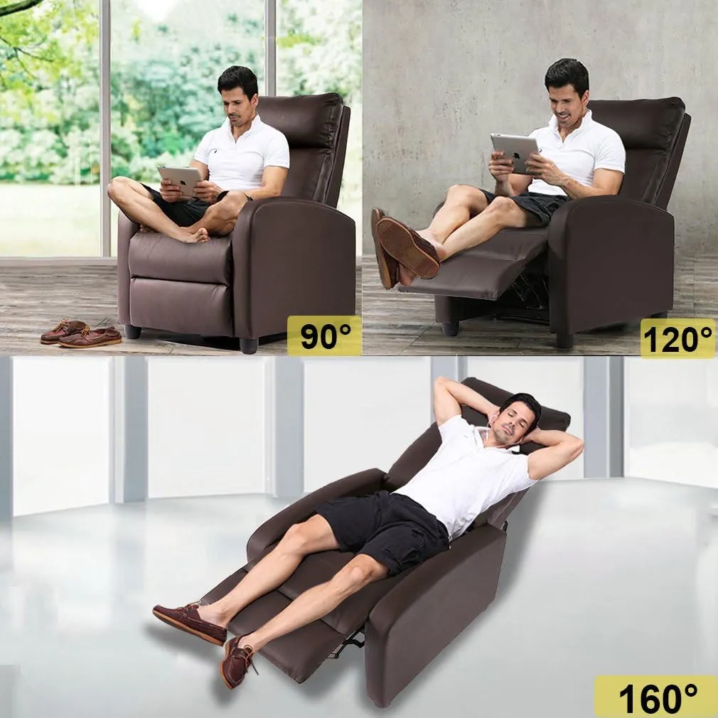 BestMassage Recliner Chair for Living Room Modern Wingback Sofa Home Theater Seating Push Back Reclining Chair with Lumbar Support (Without Massage, PU Brown)