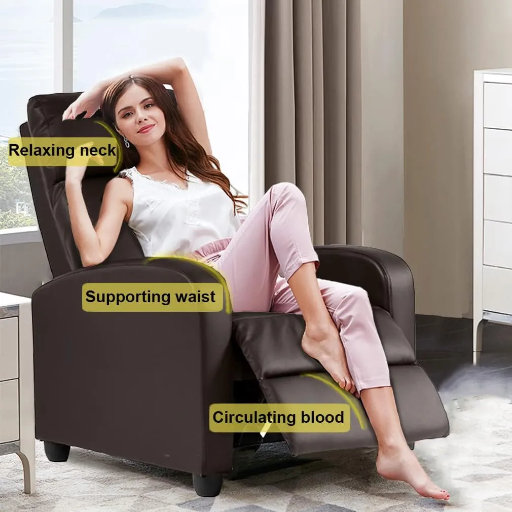 BestMassage Recliner Chair for Living Room Modern Wingback Sofa Home Theater Seating Push Back Reclining Chair with Lumbar Support (Without Massage, PU Brown)
