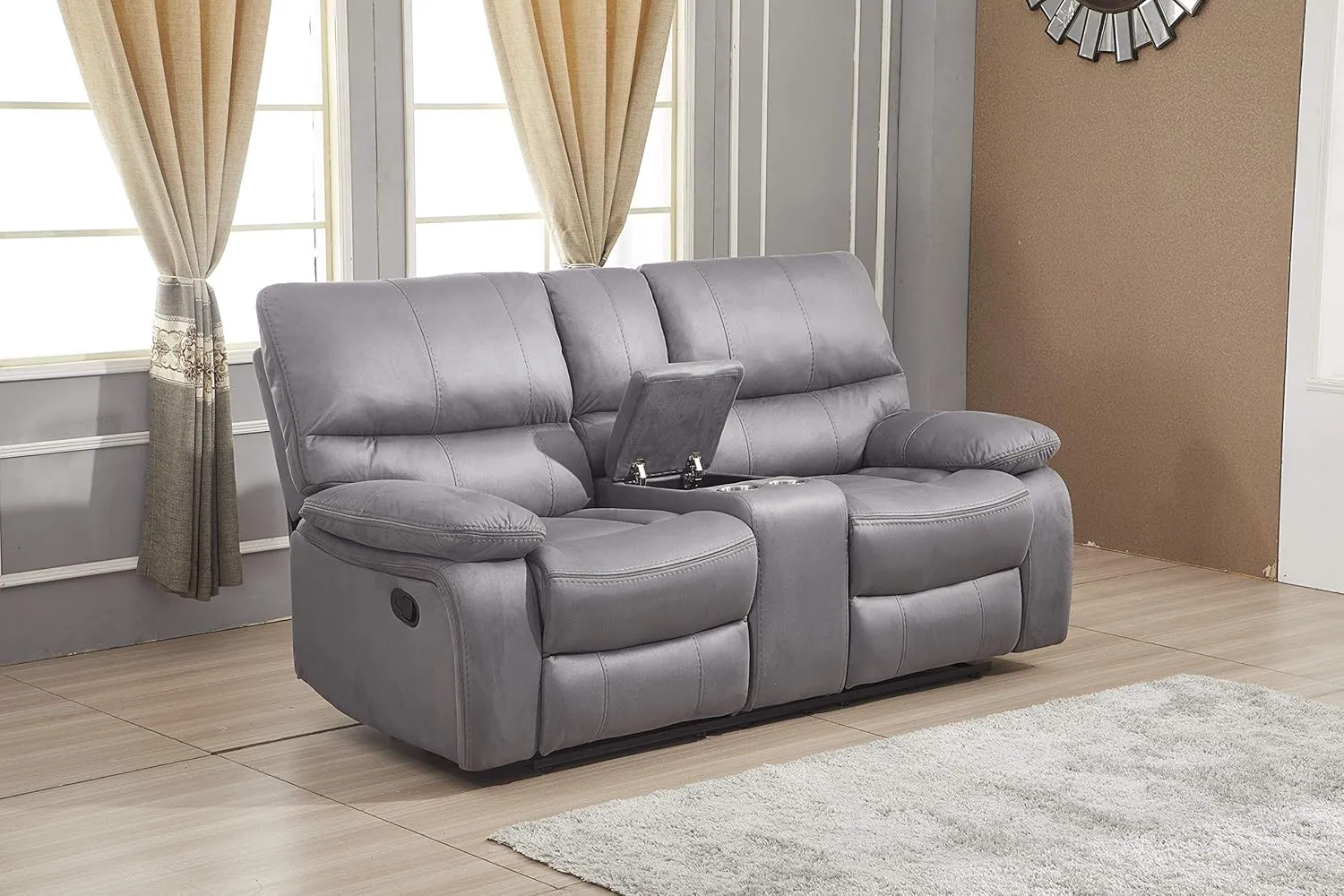 Betsy Furniture Microfiber Reclining Sofa Couch Set Living Room Set 8007 (Grey, Sofa Loveseat Recliner)