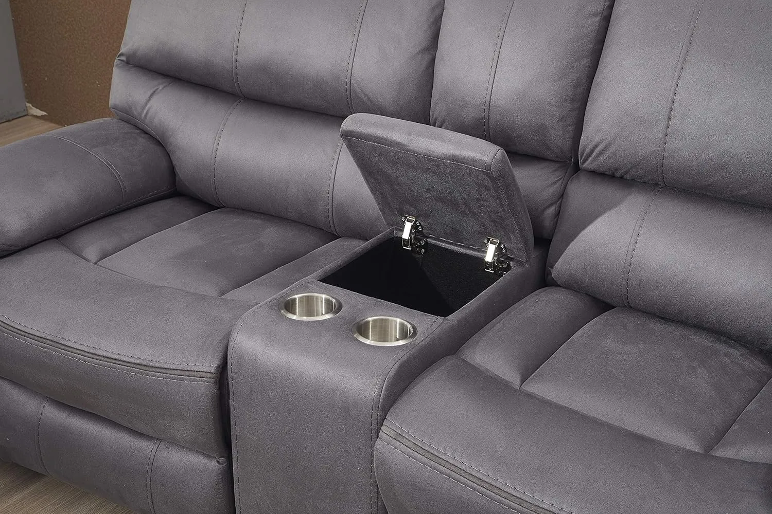 Betsy Furniture Microfiber Reclining Sofa Couch Set Living Room Set 8007 (Grey, Sofa Loveseat Recliner)
