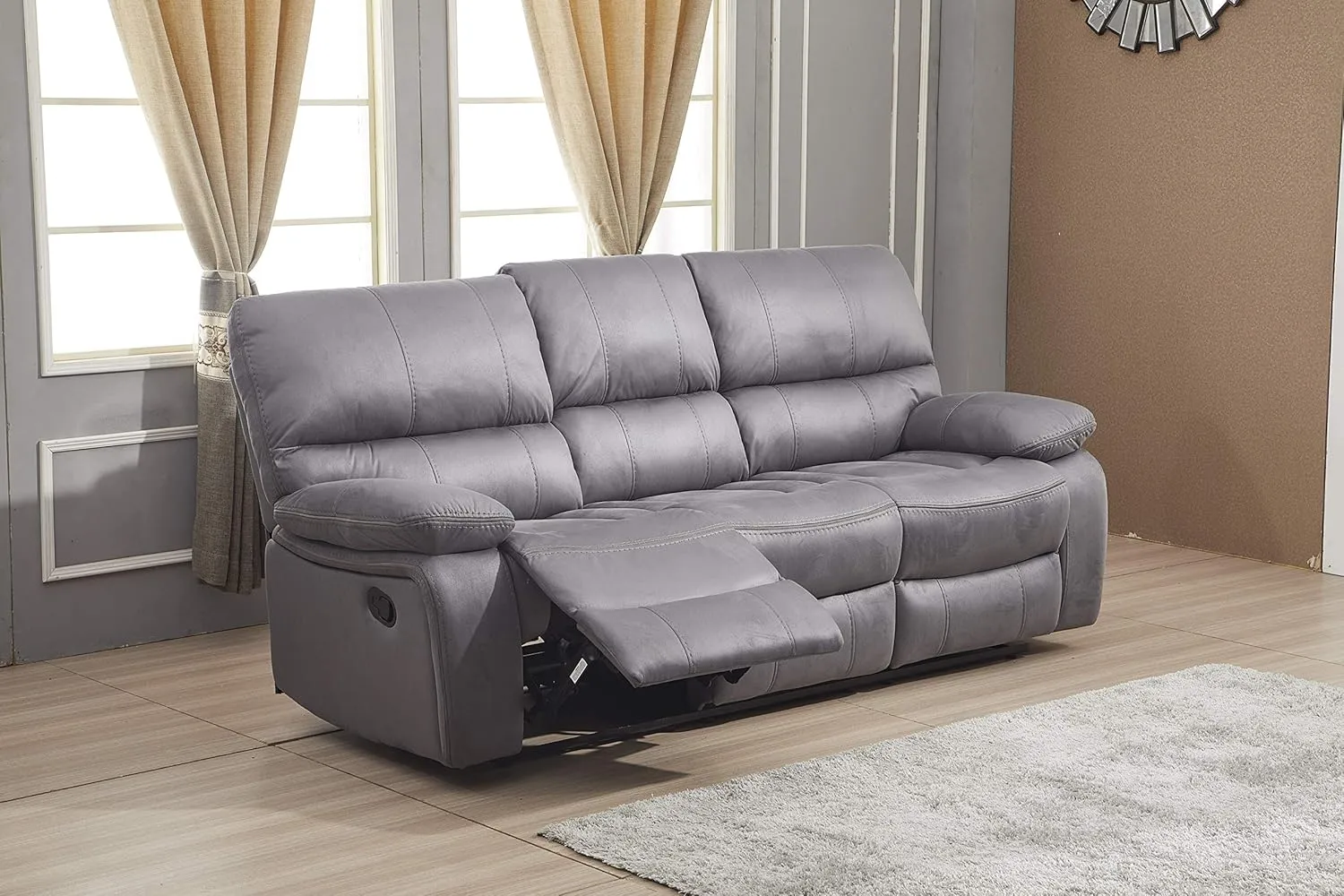 Betsy Furniture Microfiber Reclining Sofa Couch Set Living Room Set 8007 (Grey, Sofa Loveseat Recliner)
