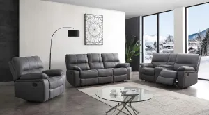 Betsy Furniture Microfiber Reclining Sofa Couch Set Living Room Set 8007 (Grey, Sofa Loveseat Recliner)