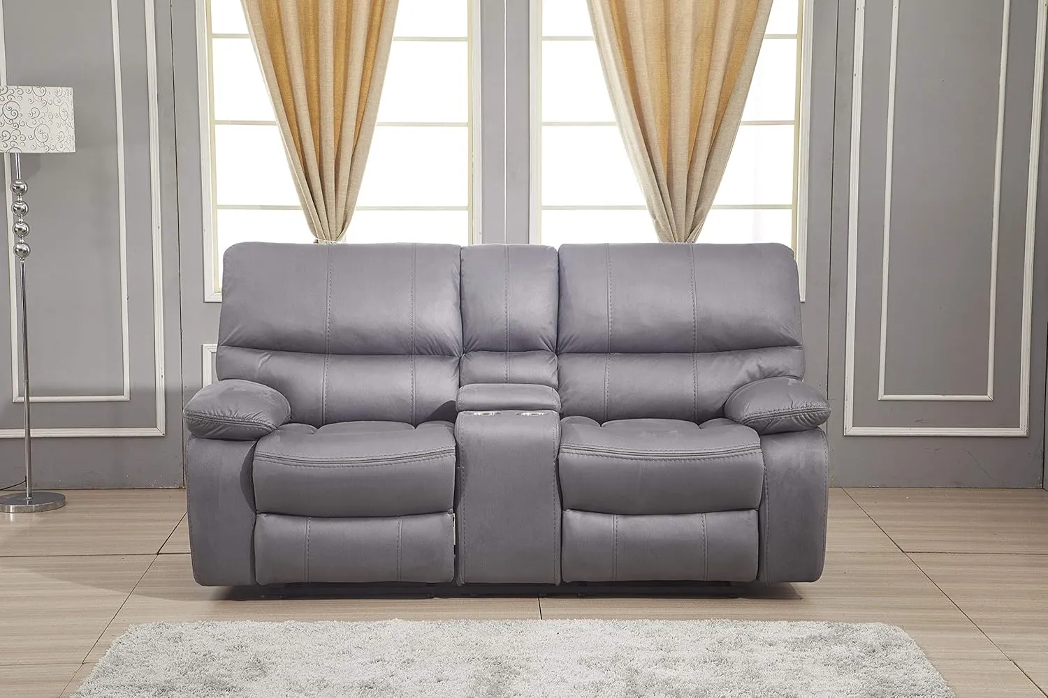 Betsy Furniture Microfiber Reclining Sofa Couch Set Living Room Set 8007 (Grey, Sofa Loveseat Recliner)