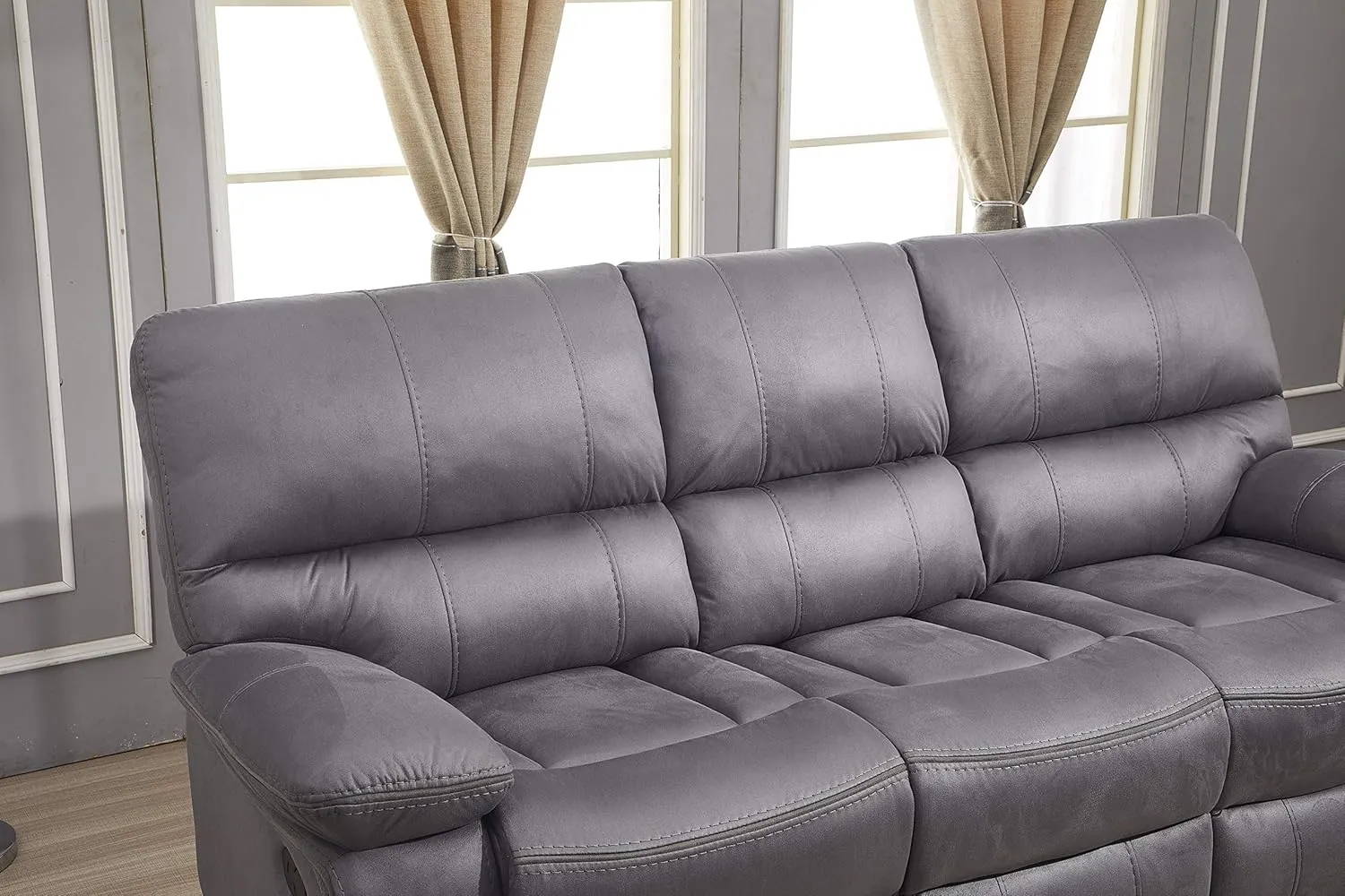 Betsy Furniture Microfiber Reclining Sofa Couch Set Living Room Set 8007 (Grey, Sofa Loveseat Recliner)