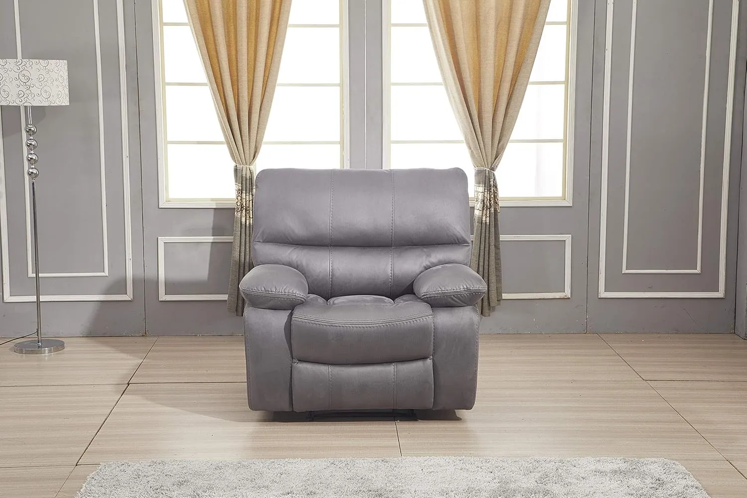 Betsy Furniture Microfiber Reclining Sofa Couch Set Living Room Set 8007 (Grey, Sofa Loveseat Recliner)