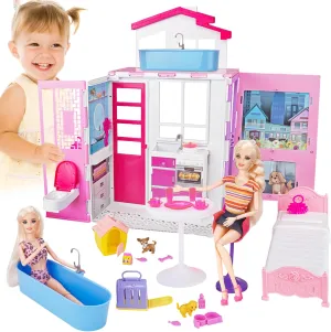BETTINA Doll House for 11.5-inch Dolls, 2-Story Foldable Dollhouse with Furnitures & Accessories, Playhouse with Pet House, Gifts for Girls Kids Toddlers 3-10 Years Old