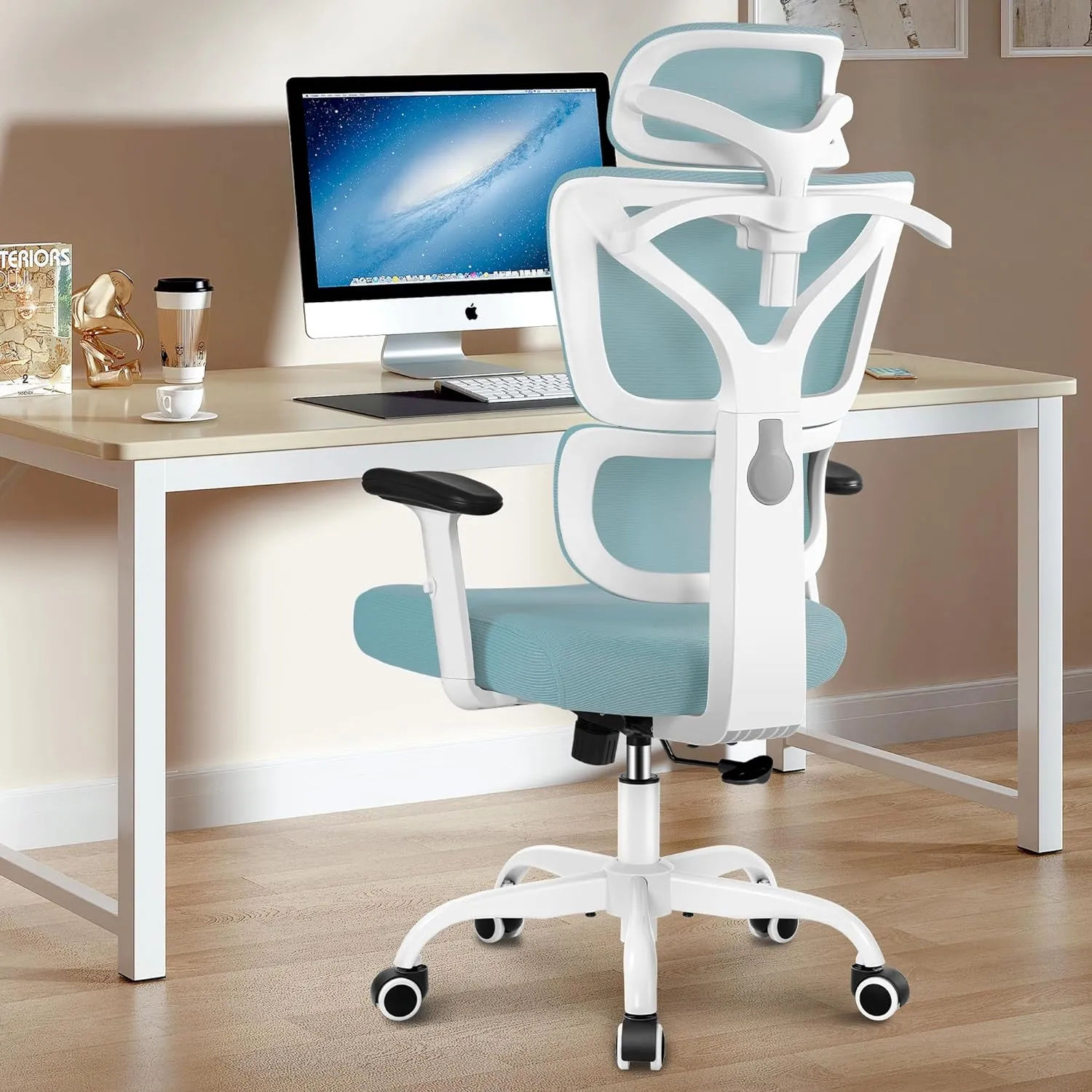 Big & Tall Ergonomic Reclining Desk Chair - High Back Gaming Chair With Breathable Mesh Seat, Lumbar Support, Adjustable Armrests (Blue)