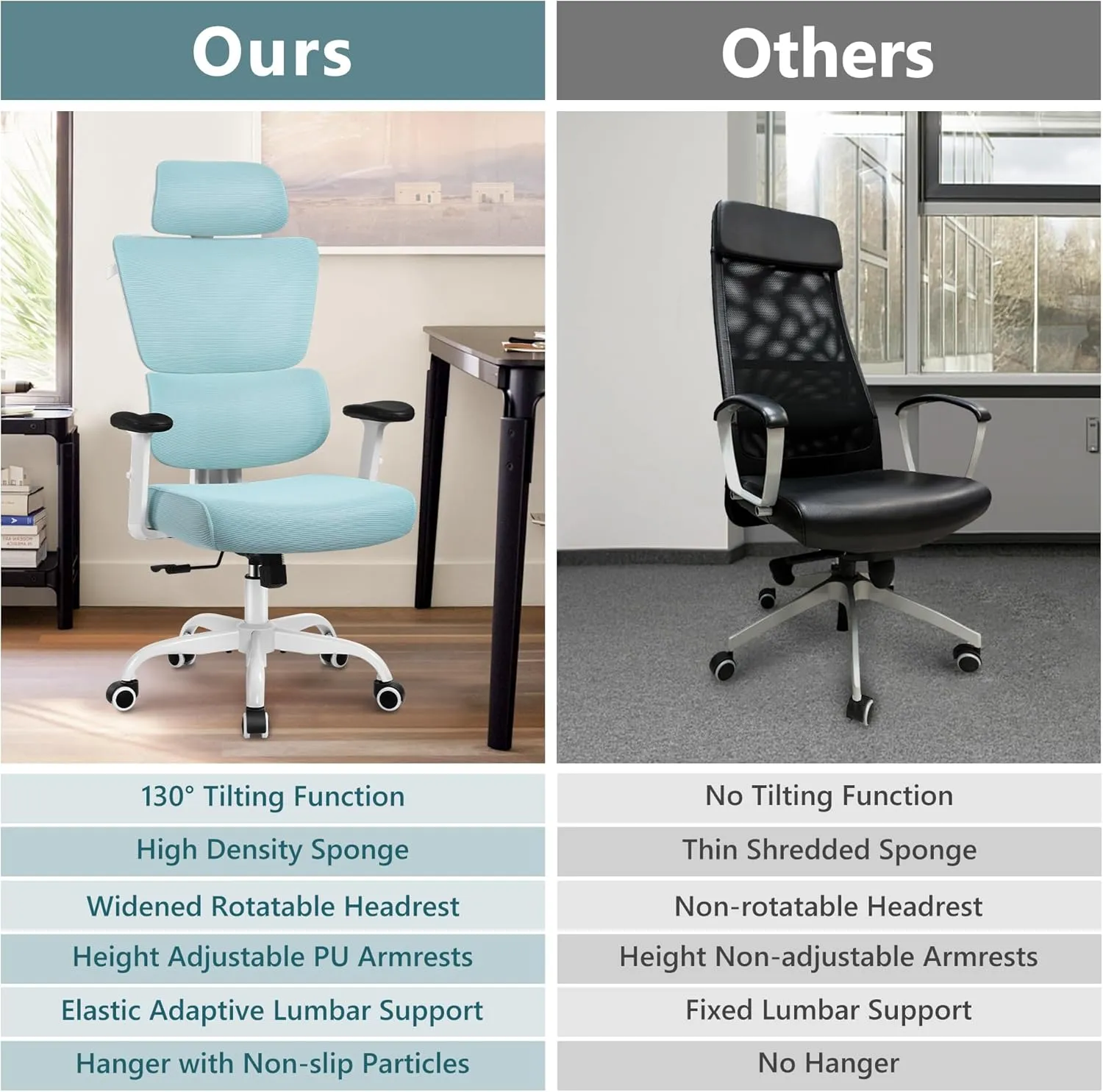 Big & Tall Ergonomic Reclining Desk Chair - High Back Gaming Chair With Breathable Mesh Seat, Lumbar Support, Adjustable Armrests (Blue)