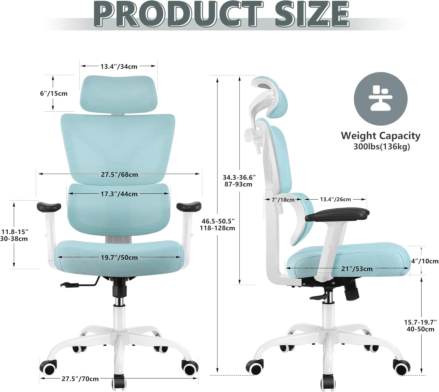 Big & Tall Ergonomic Reclining Desk Chair - High Back Gaming Chair With Breathable Mesh Seat, Lumbar Support, Adjustable Armrests (Blue)