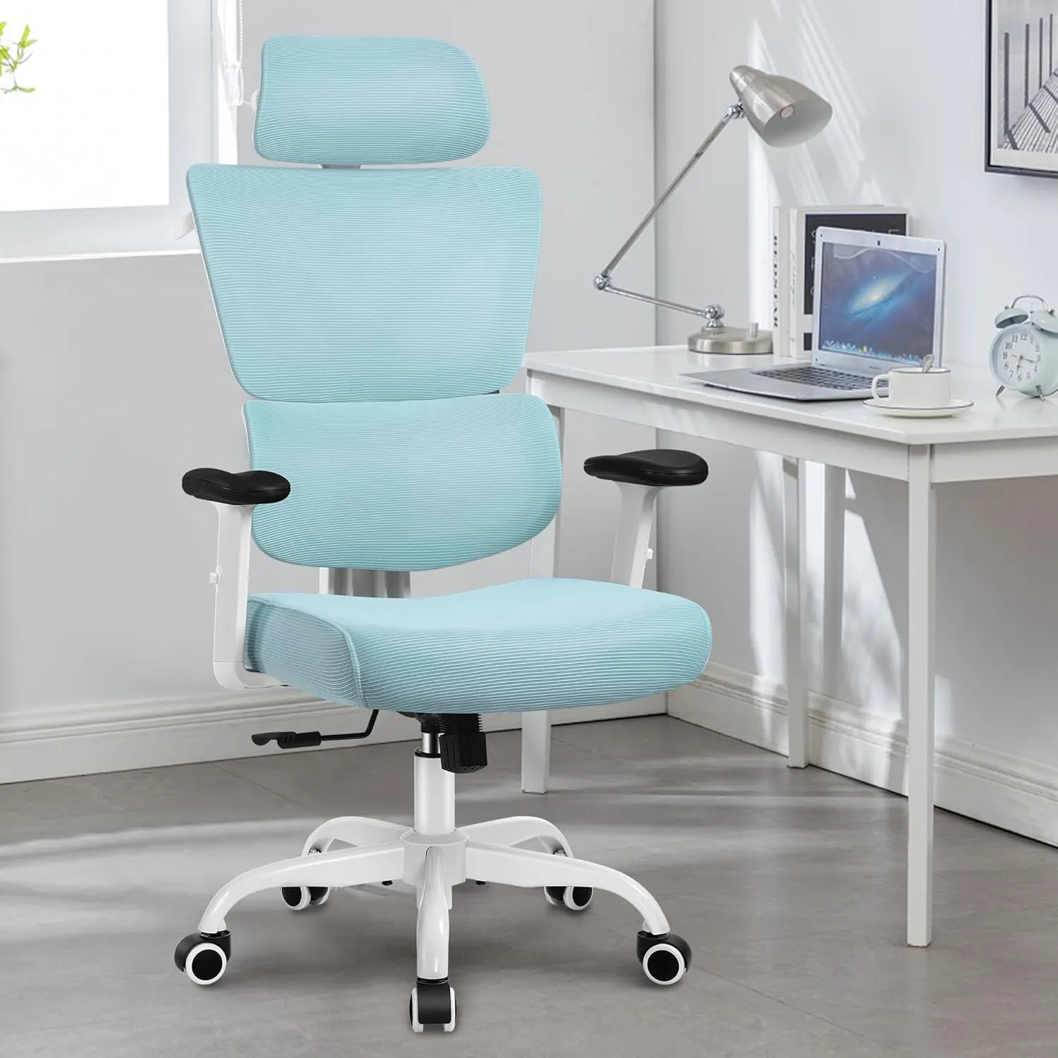 Big & Tall Ergonomic Reclining Desk Chair - High Back Gaming Chair With Breathable Mesh Seat, Lumbar Support, Adjustable Armrests (Blue)