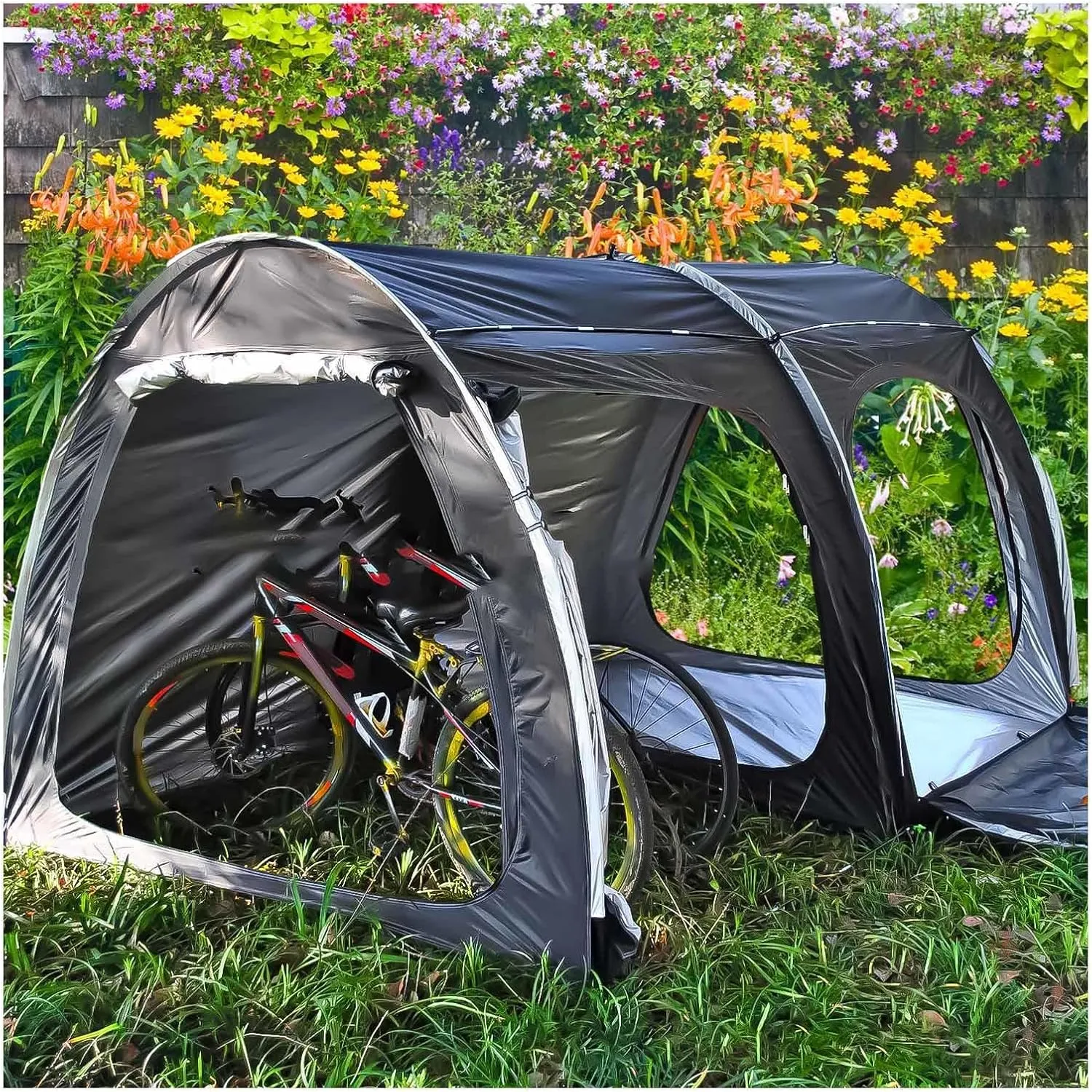 Bike Storage with Ventilation Mesh Motorcycle Shed with Double Doors for 5-7 Bikes Outdoor Storage Tent Bike Shed