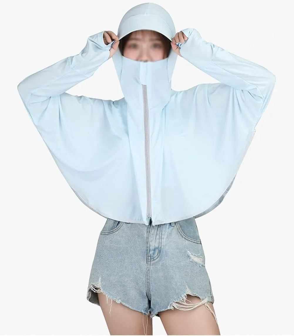 BIKMAN Women’s UV Protection Ice Silk Jacket Long Sleeve Zip Up Wide Brim Outdoor Sun Shirt