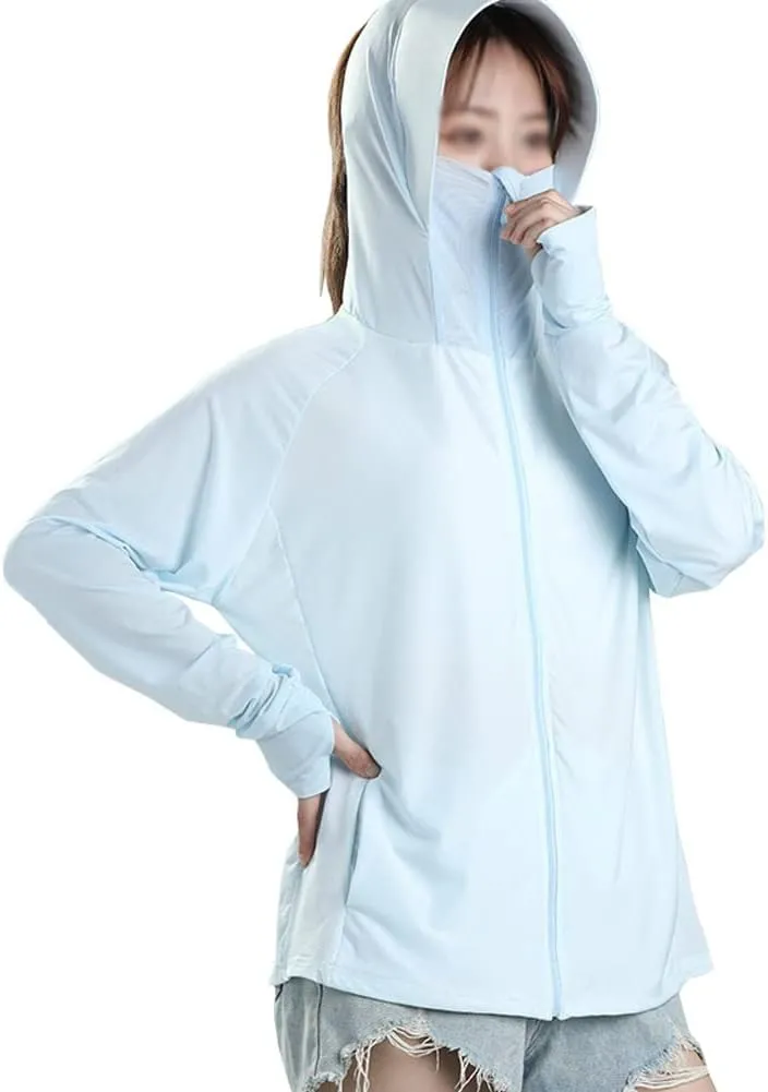BIKMAN Women’s UV Protection Ice Silk Jacket Long Sleeve Zip Up Wide Brim Outdoor Sun Shirt