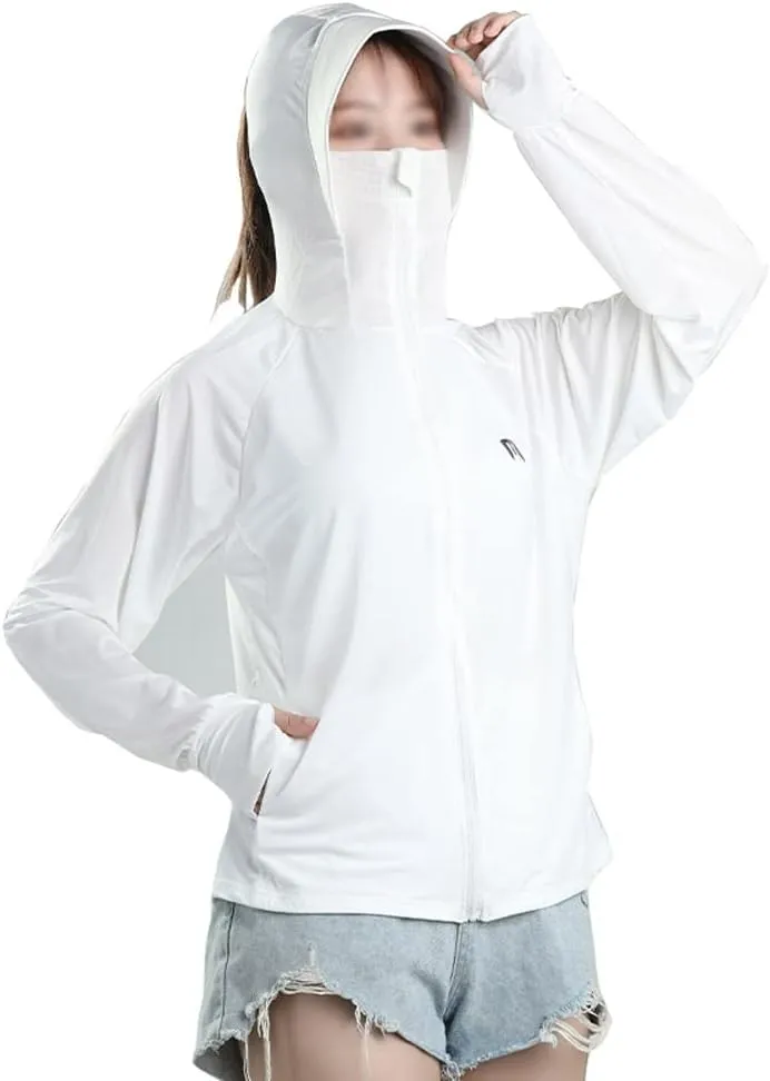 BIKMAN Women’s UV Protection Ice Silk Jacket Long Sleeve Zip Up Wide Brim Outdoor Sun Shirt