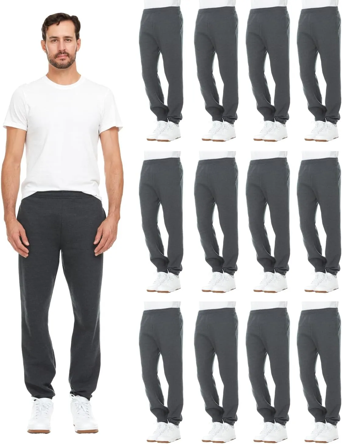 BILLIONHATS 12 Pack of Wholesale Mens Jogger Sweatpants, Homeless Shelter Donation Case, Comfy Bulk Joggers for Men