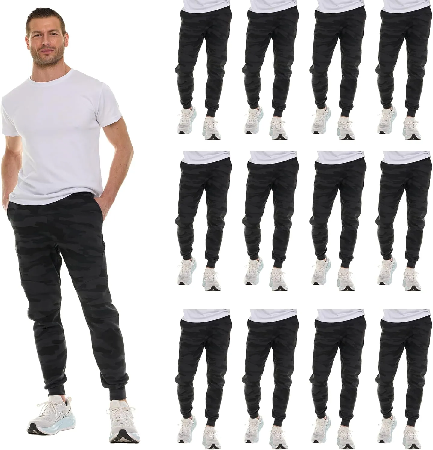 BILLIONHATS 12 Pack of Wholesale Mens Jogger Sweatpants, Homeless Shelter Donation Case, Comfy Bulk Joggers for Men