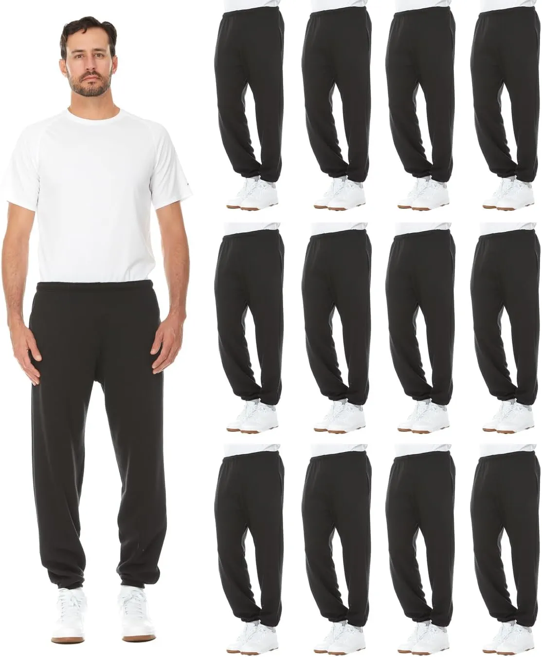BILLIONHATS 12 Pack of Wholesale Mens Jogger Sweatpants, Homeless Shelter Donation Case, Comfy Bulk Joggers for Men