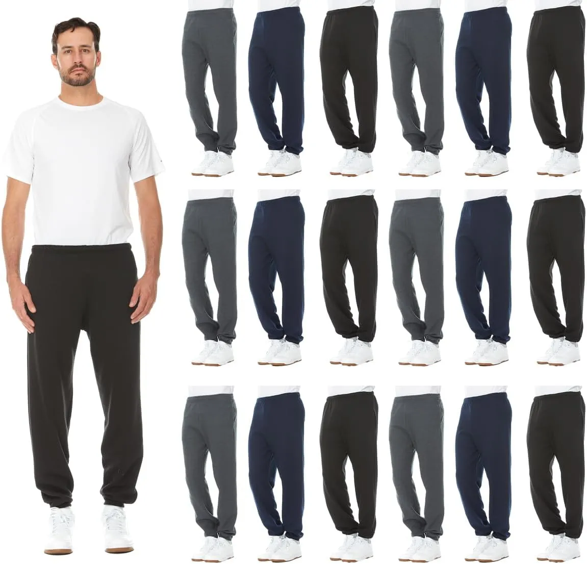 BILLIONHATS 18 Pack of Wholesale Mens Jogger Sweatpants, Homeless Shelter Donation Case, Comfy Bulk Joggers for Men