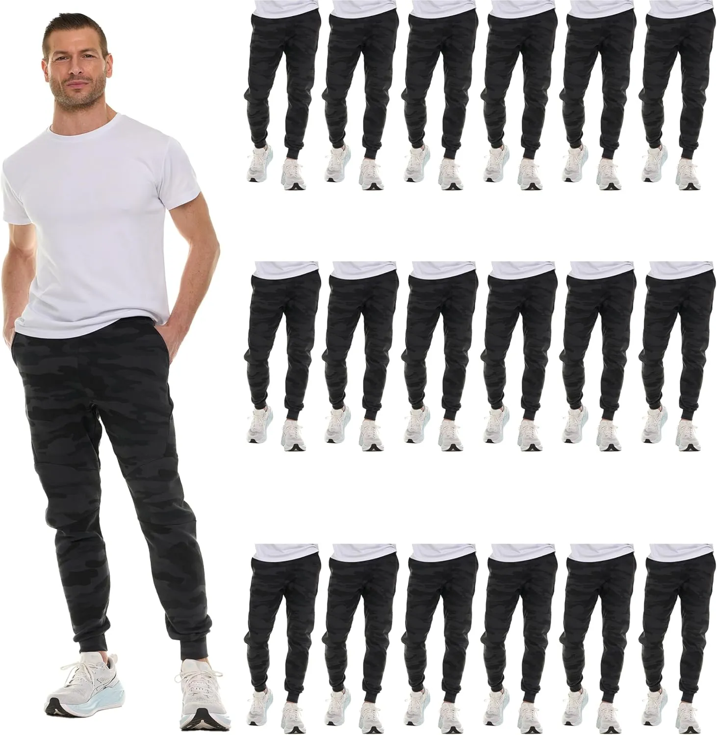 BILLIONHATS 18 Pack of Wholesale Mens Jogger Sweatpants, Homeless Shelter Donation Case, Comfy Bulk Joggers for Men