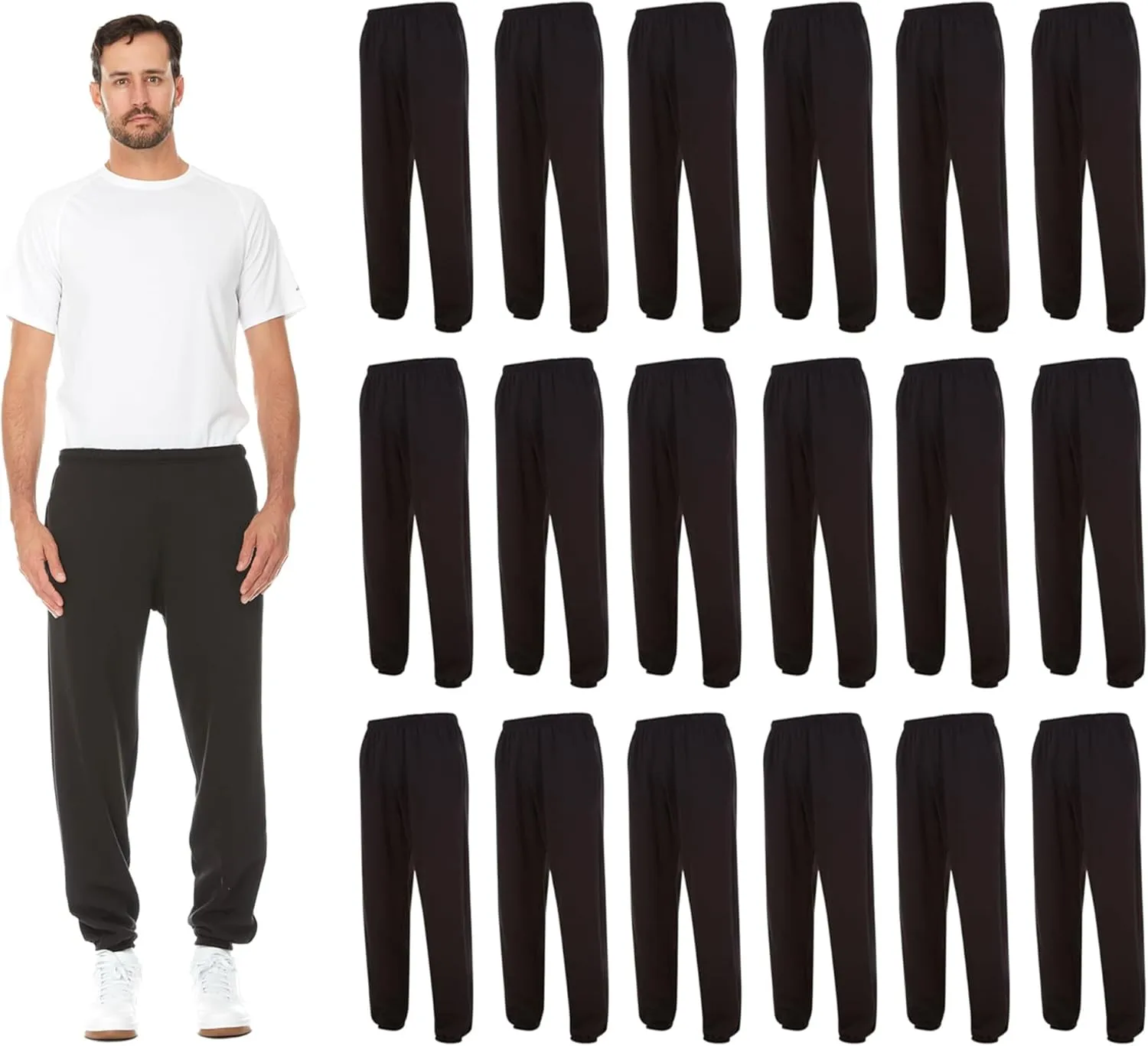BILLIONHATS 18 Pack of Wholesale Mens Jogger Sweatpants, Homeless Shelter Donation Case, Comfy Bulk Joggers for Men