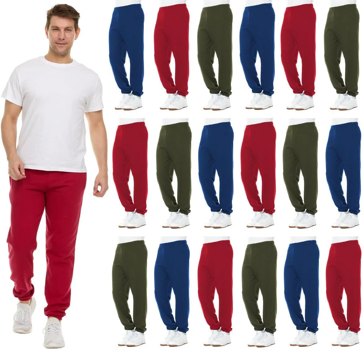 BILLIONHATS 18 Pack of Wholesale Mens Jogger Sweatpants, Homeless Shelter Donation Case, Comfy Bulk Joggers for Men
