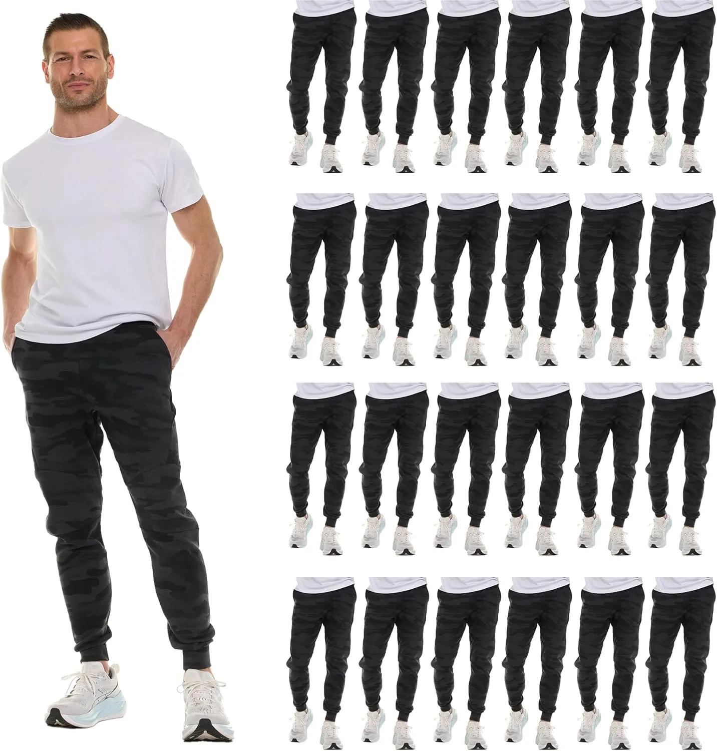 BILLIONHATS 24 Pack of Wholesale Mens Jogger Sweatpants, Homeless Shelter Donation Case, Comfy Bulk Joggers for Men