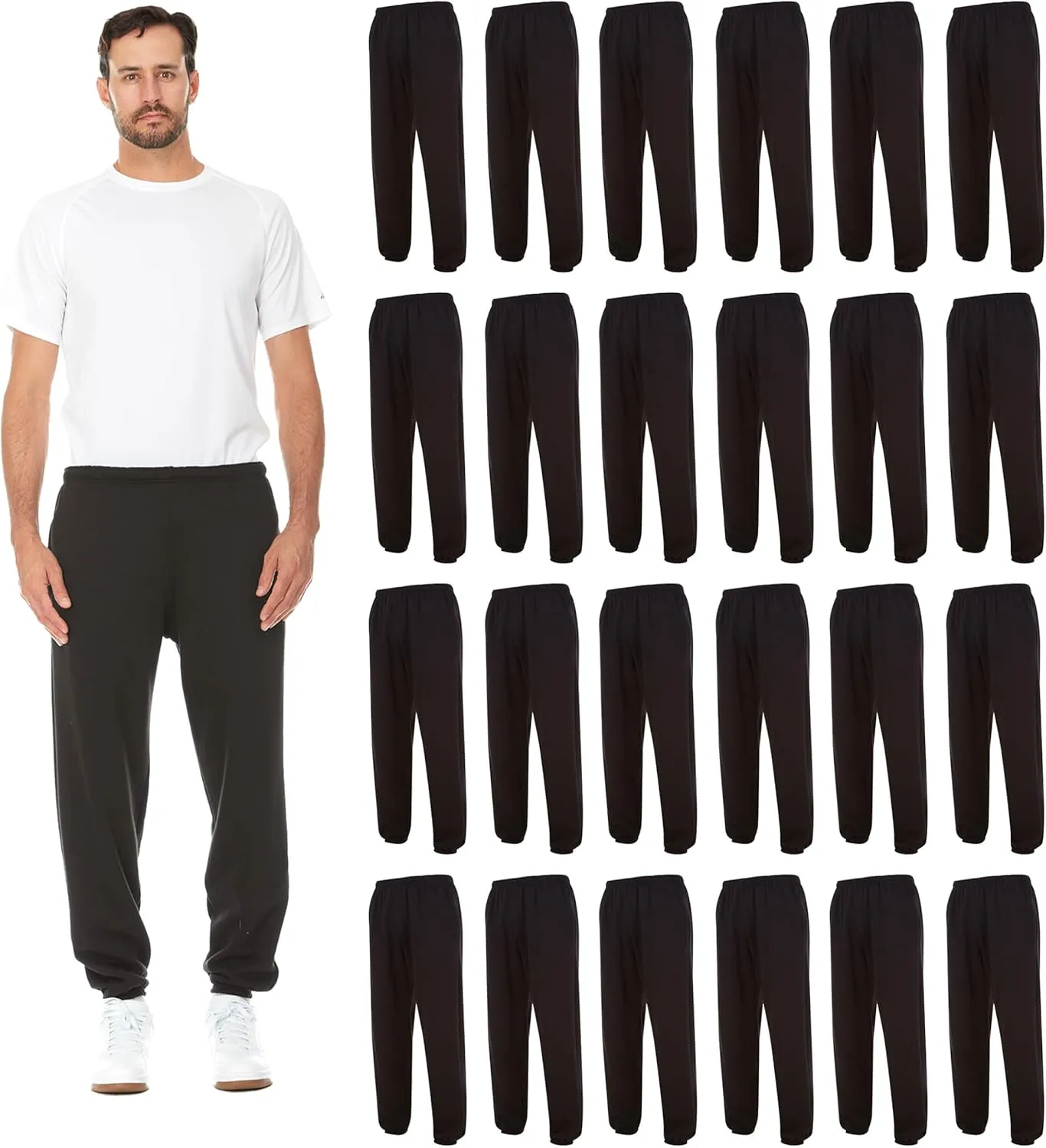 BILLIONHATS 24 Pack of Wholesale Mens Jogger Sweatpants, Homeless Shelter Donation Case, Comfy Bulk Joggers for Men
