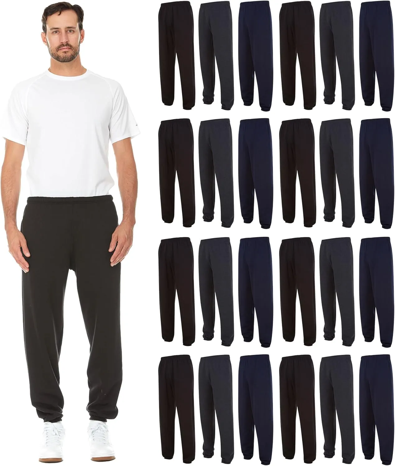 BILLIONHATS 24 Pack of Wholesale Mens Jogger Sweatpants, Homeless Shelter Donation Case, Comfy Bulk Joggers for Men