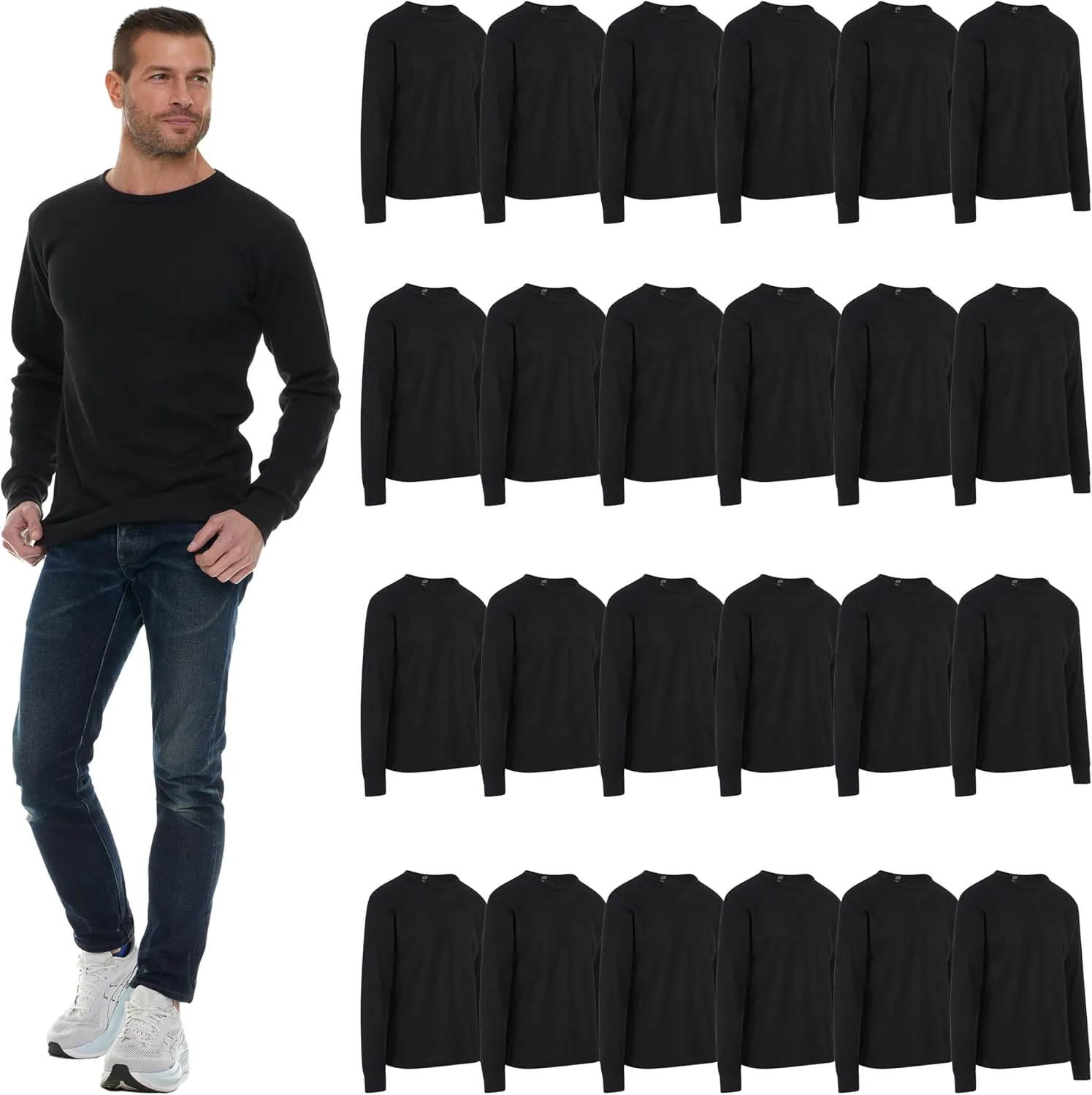 BILLIONHATS Thermal Shirts for Men, Base Layer Tops Bulk Wholesale, Cotton, Solid Colors, Shelter Donations