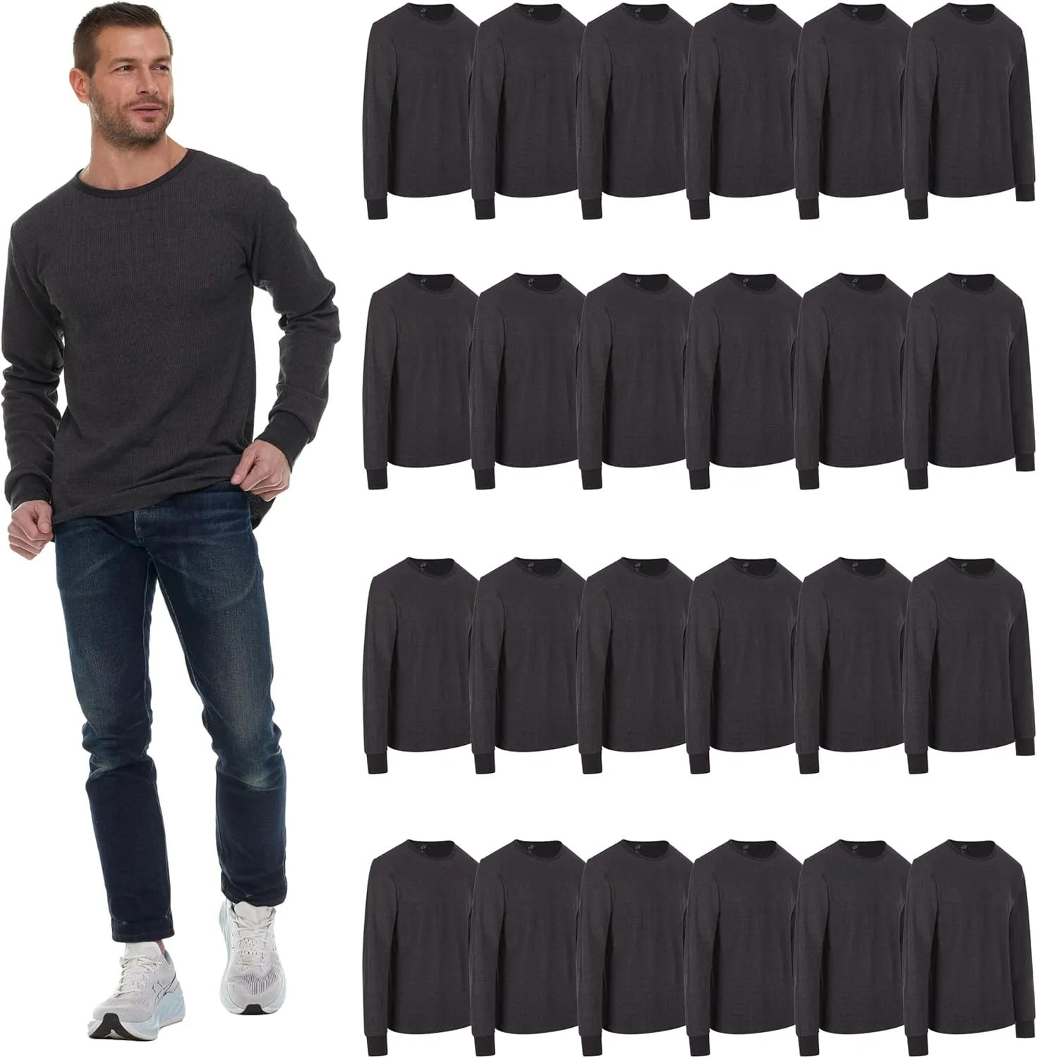 BILLIONHATS Thermal Shirts for Men, Base Layer Tops Bulk Wholesale, Cotton, Solid Colors, Shelter Donations