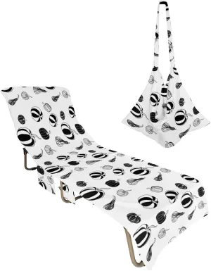 Black and White Abstract Pumpkin Beach Pool Patio Lounge Chaise Chair Cover Towel with Pockets,Absorbent&Quick Dry Towel Cover Bag Summer Travel Accessories for Sunbathing Harvest Thanksgiving