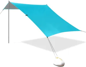 Blue Designed UPF50 Foldable Beach Canopy Lightweight Large Sun Shelter Includes Sand Shovel, Sandbags, Stability Poles for Backyard and Camping carpas para el sol