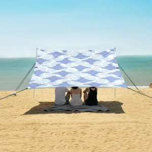 Blue Shells Cute Sea Rays Beach Canopy Tent Anti-UV & Wind Resistant, Camping Sun Shelter Easy Setup Portable,Outdoor Shade Tents with Sandbags,Sand Shovels,Ground Pegs & Stability Poles