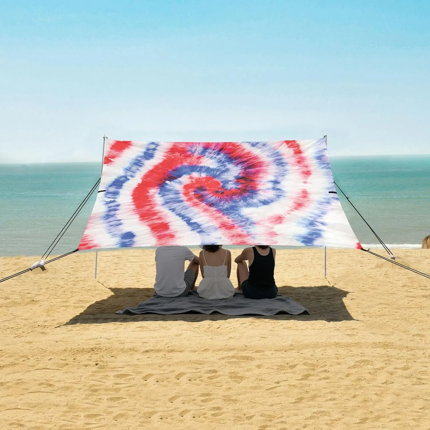Blue Vector Tie Dye Beach Canopy Tent Anti-UV & Wind Resistant, Camping Sun Shelter Easy Setup Portable,Outdoor Shade Tents with Sandbags,Sand Shovels,Ground Pegs & Stability Poles