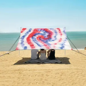 Blue Vector Tie Dye Beach Canopy Tent Anti-UV & Wind Resistant, Camping Sun Shelter Easy Setup Portable,Outdoor Shade Tents with Sandbags,Sand Shovels,Ground Pegs & Stability Poles