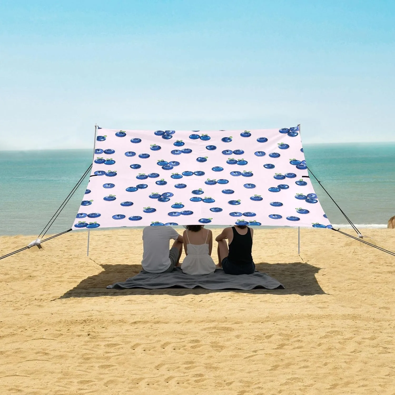 Blueberry Berries Cute Beach Canopy Tent Anti-UV & Wind Resistant, Camping Sun Shelter Easy Setup Portable,Outdoor Shade Tents with Sandbags,Sand Shovels,Ground Pegs & Stability Poles