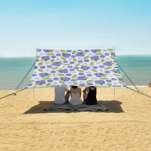 Blueberry Seamless Pattern Beach Canopy Tent Anti-UV & Wind Resistant, Camping Sun Shelter Easy Setup Portable,Outdoor Shade Tents with Sandbags,Sand Shovels,Ground Pegs & Stability Poles