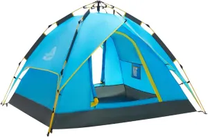 BNEI Family Camping Tent for 4 People, Double Doors, Automatic Installation, Sun Protection, Blue/Green/Grey/Starry Blue