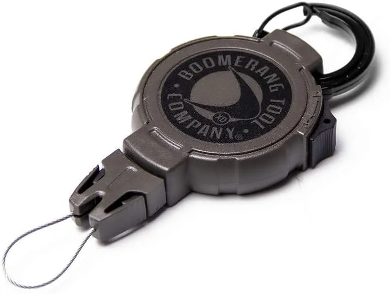 Boomerang Tool Company Hunting Compass Retractable Gear Tether, Hook & Loop Strap, 24" Retractable Cord, 4 oz. Retraction, Green Polycarbonate Case, Universal Attachment