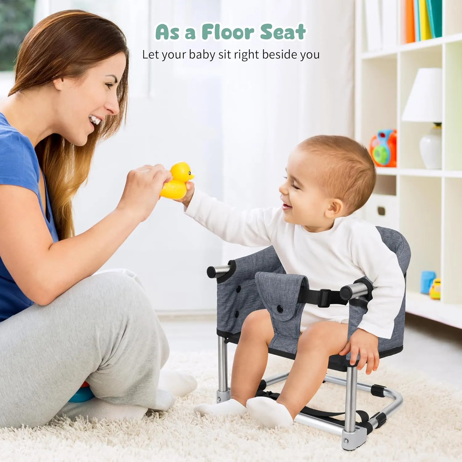 Booster Seat for Dining Table: Portable Toddler Booster Chair with Safety Buckle and Height Adjustable, Foldable Baby Feeding Chair, Kids High Chair Booster Seat for Kitchen Home Travel - Bright Blue