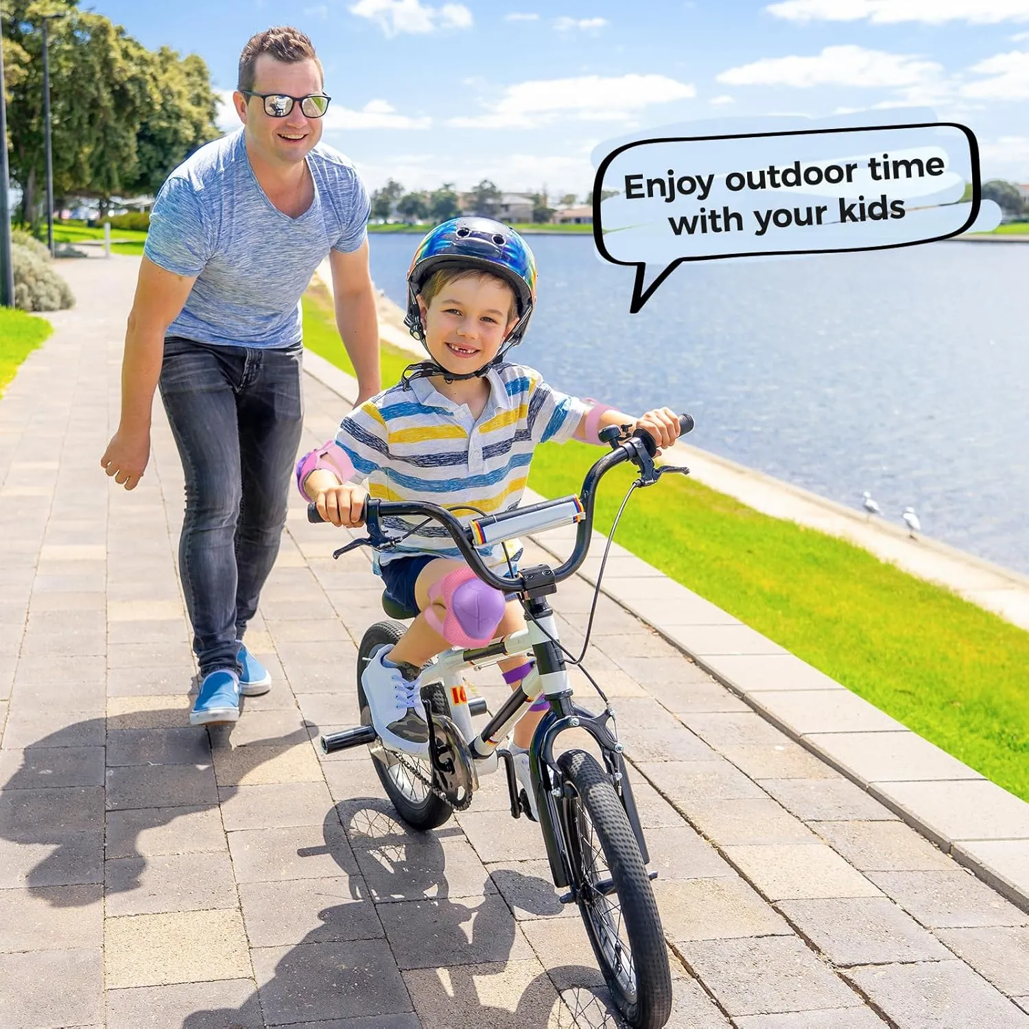 BOSONER Basic Kids Protective Gear: Kids Knee Pads and Elbow Pads with Wrist Guards Set for 3-15 Years - Design for Roller Skates, Cycling, BMX Bike, Skateboard, Inline Skating, Scooter Riding Sports
